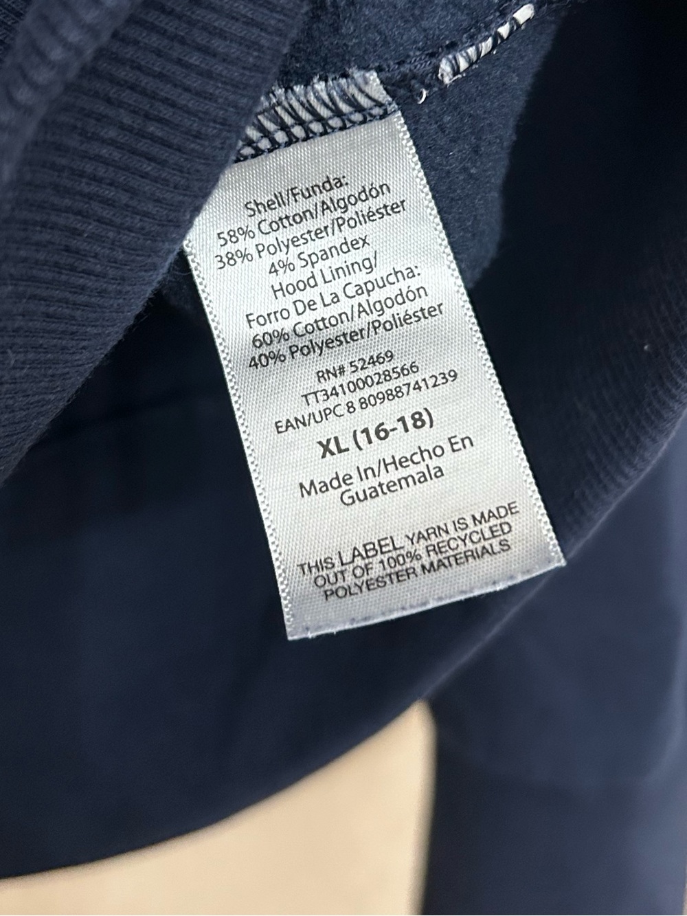 Time and Tru Navy Blue Zip Up Hoodie Jacket - Size XL - Picture 4 of 4
